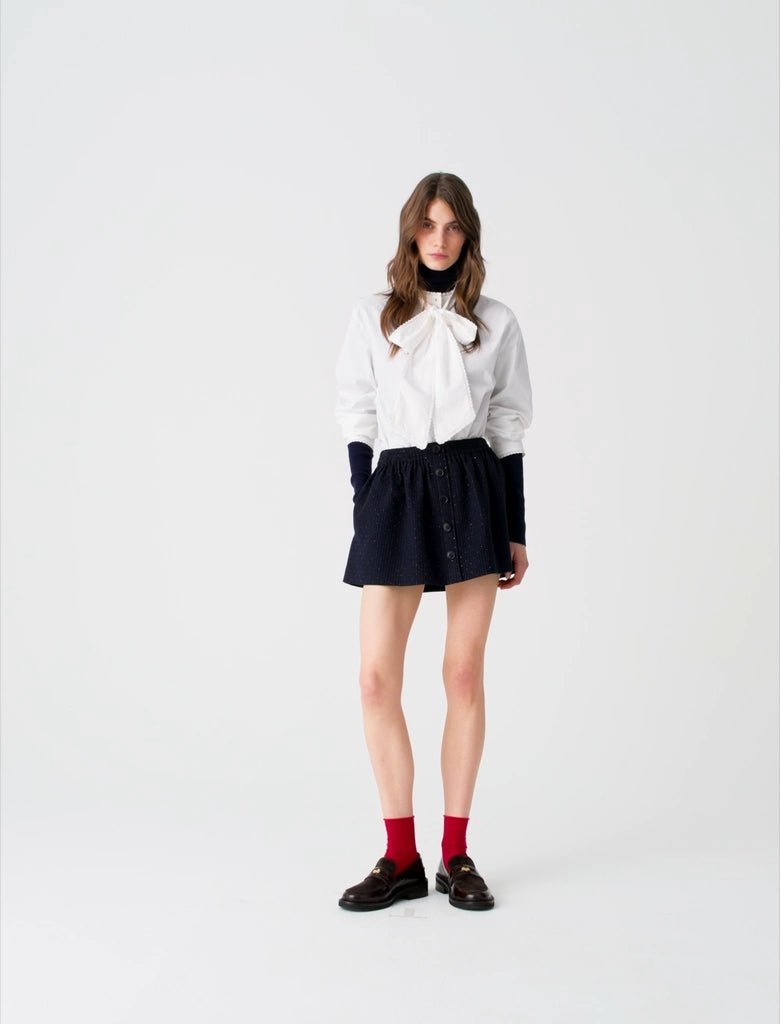 Short tailored rhinestone skirt Navy