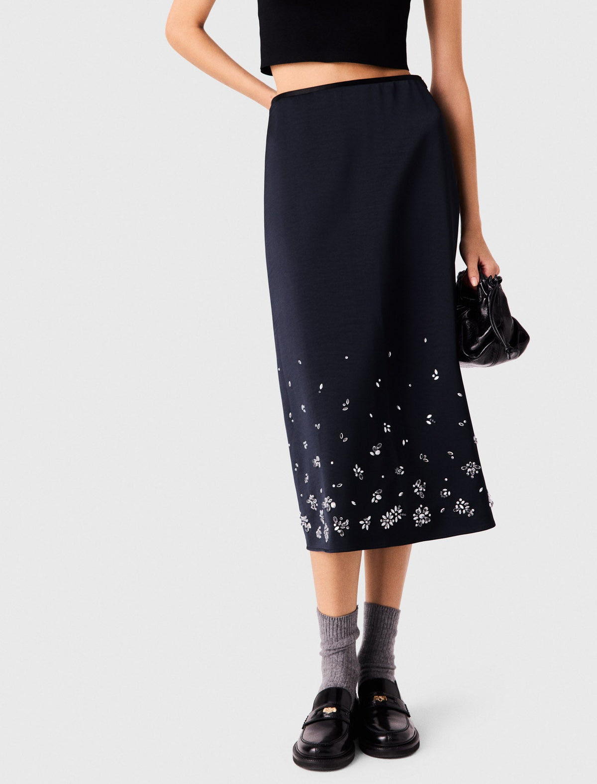Maje Woven Skirt Navy