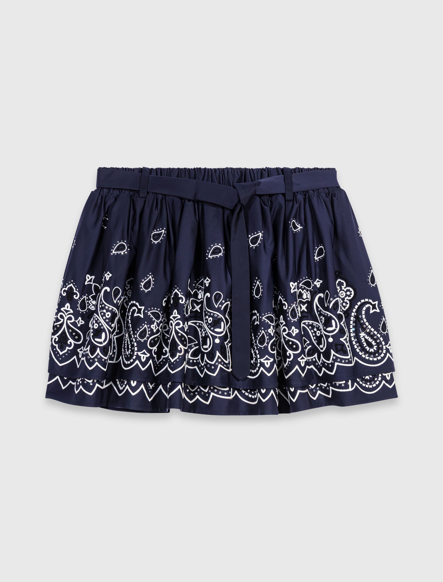 Short embroidered ruffled skirt Navy Bandana Embroidered