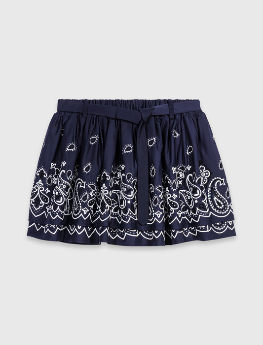 Short embroidered ruffled skirt Navy Bandana Embroidered