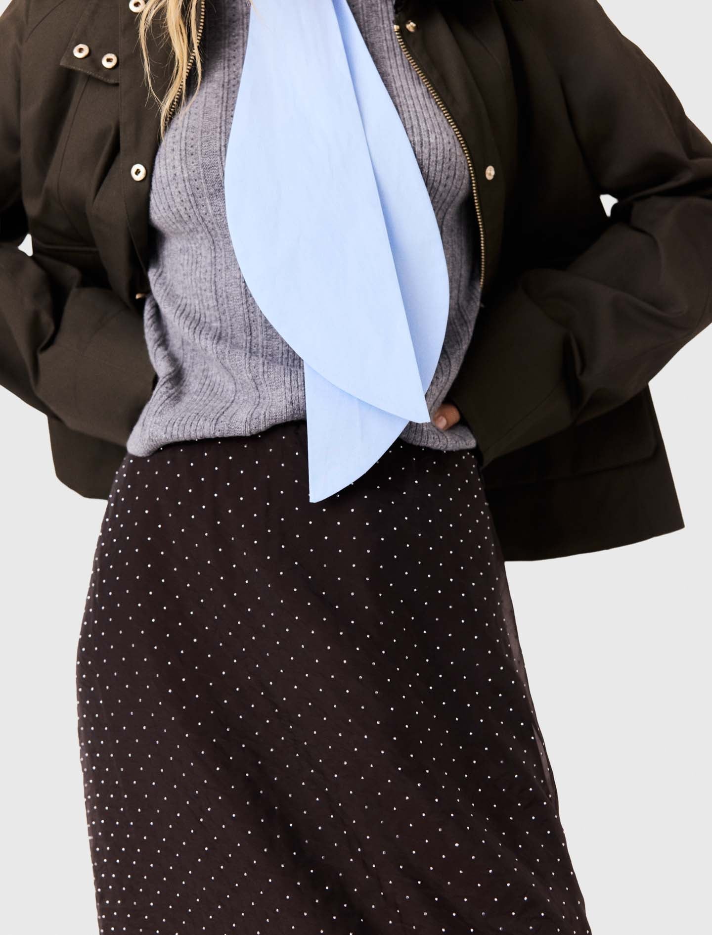 Rhinestone Midi Skirt Dark Brown
