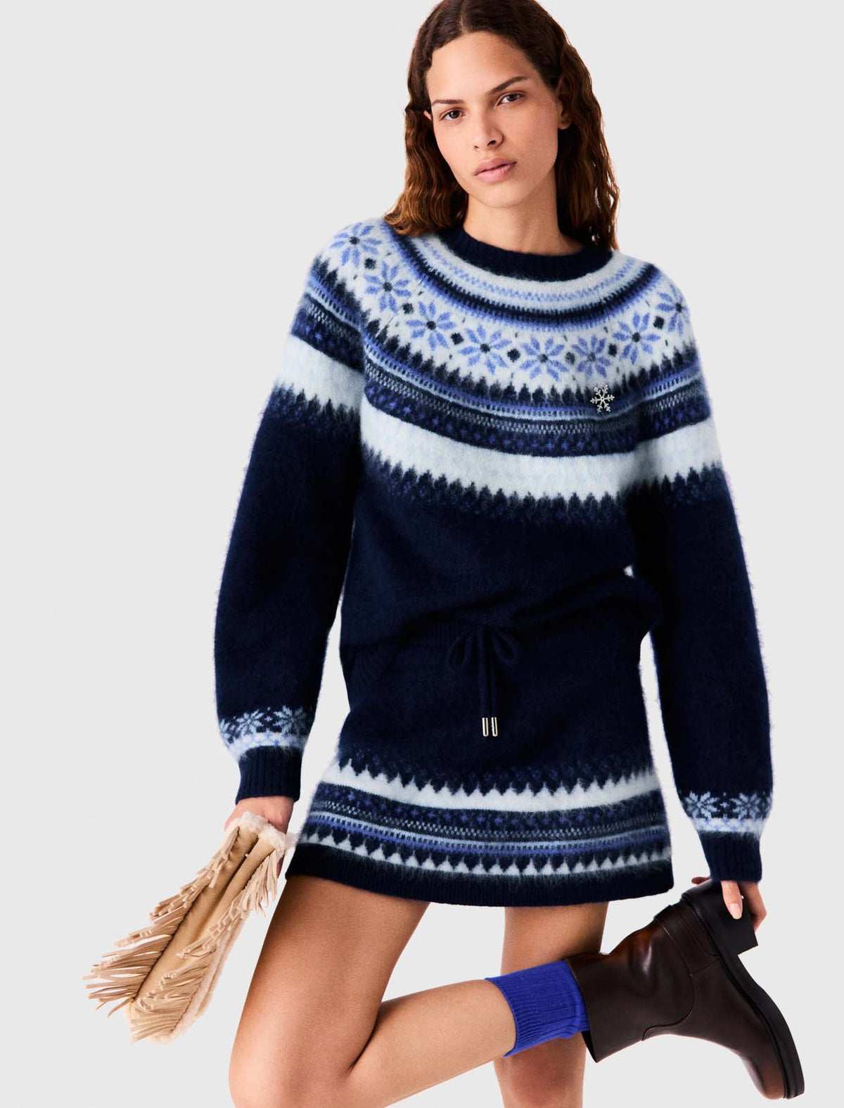 Maje Knitted Skirt Navy