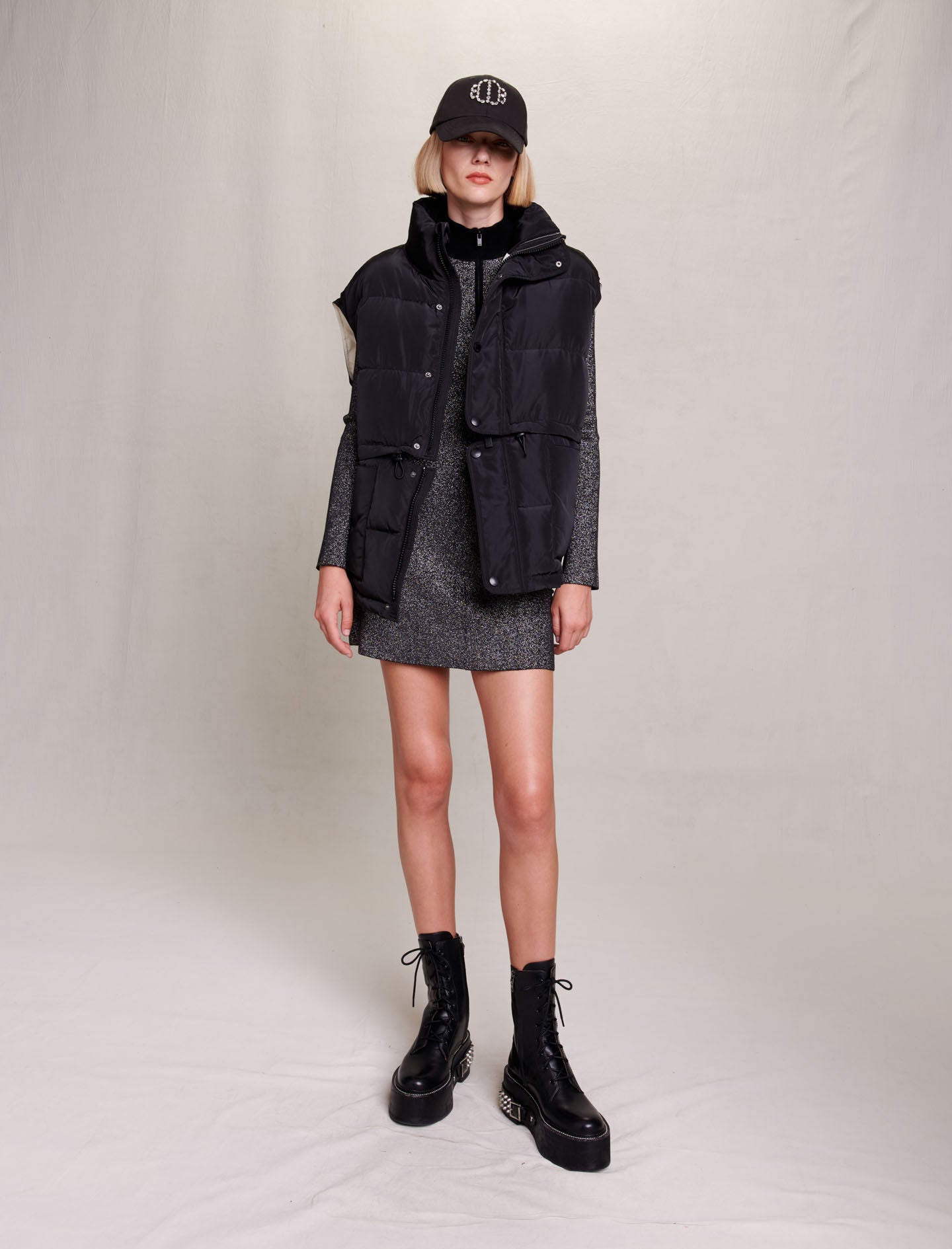 Black/Ecru-featured-2-in-1 sleeveless down jacket
