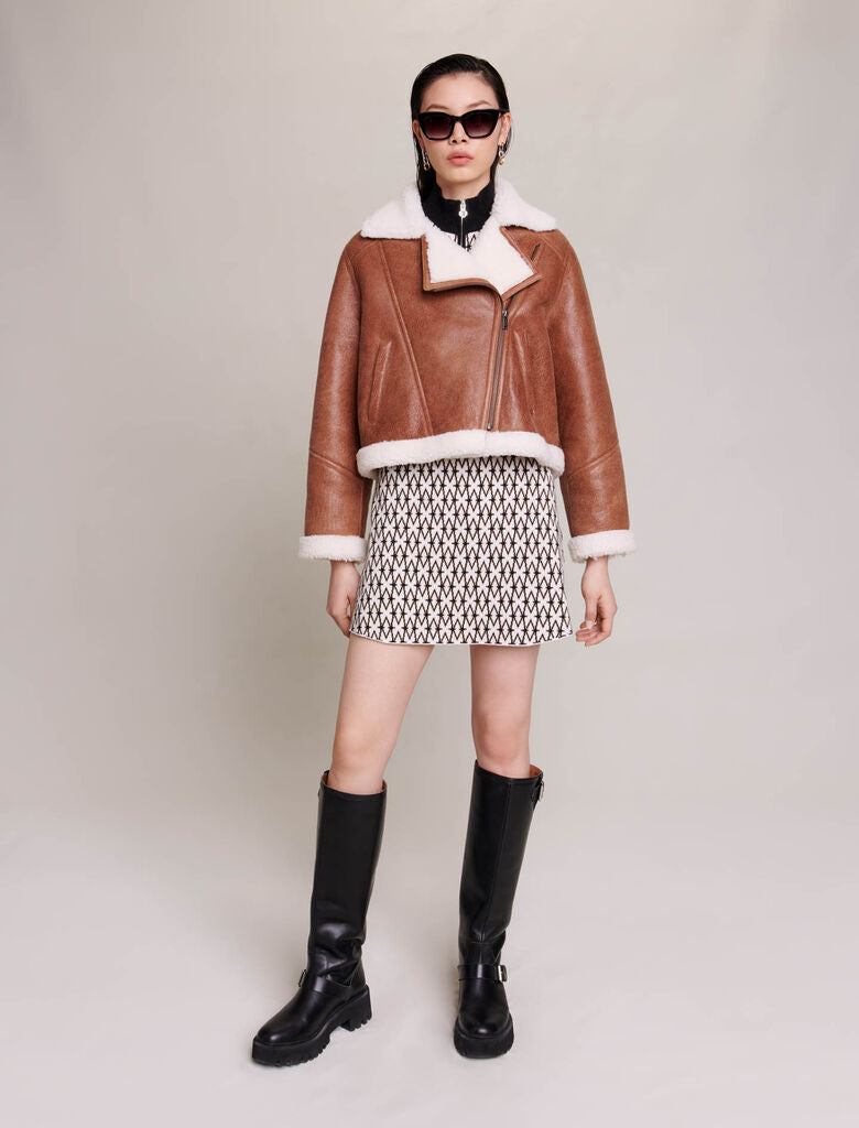 Marron featured Leather And Faux Fur Jacket