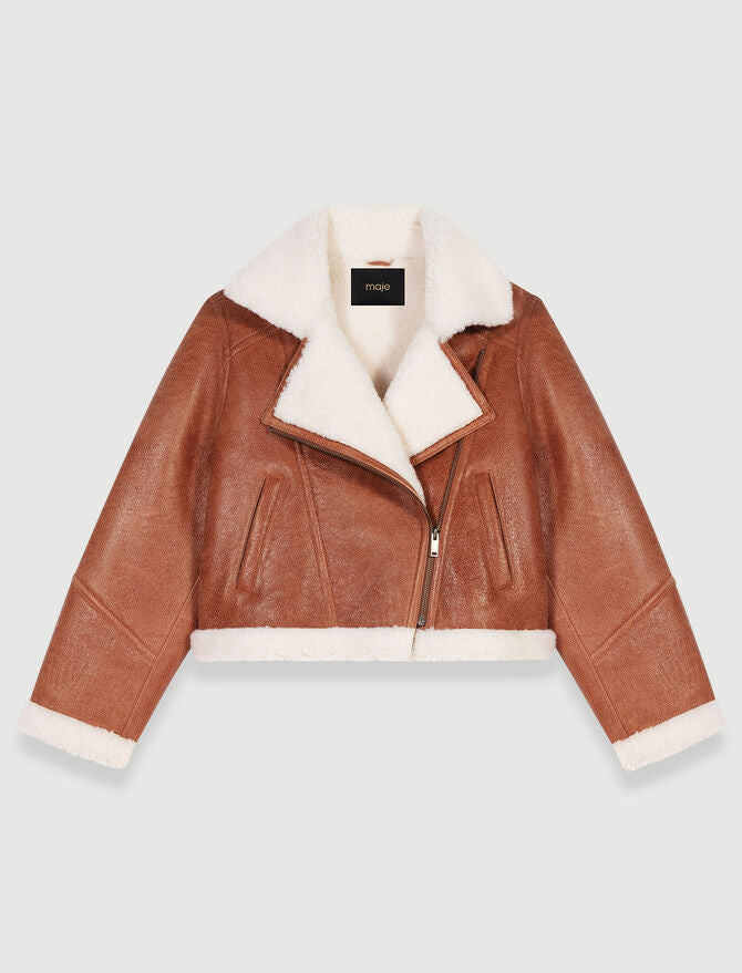 Marron Leather And Faux Fur Jacket