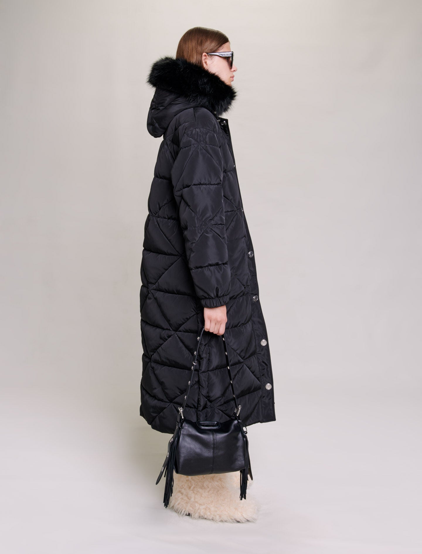 Black-long padded jacket