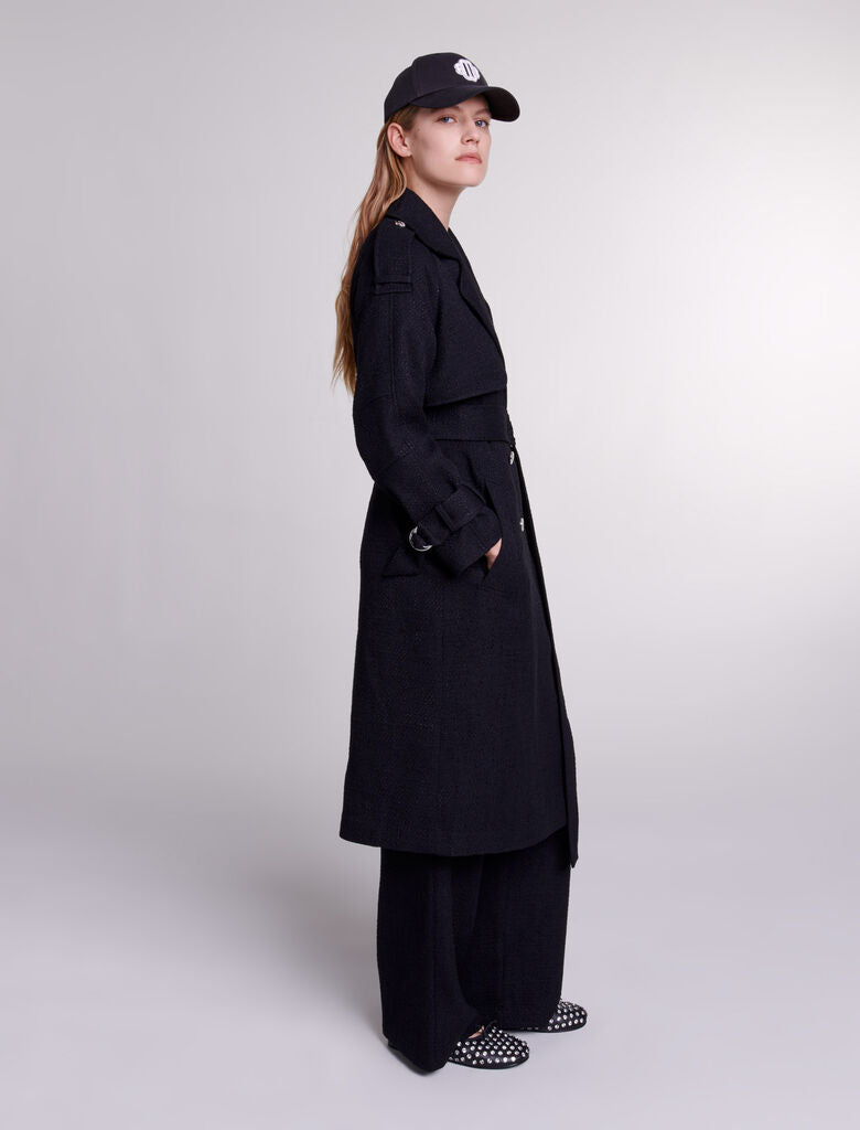 Black-Tweed Trench Coat