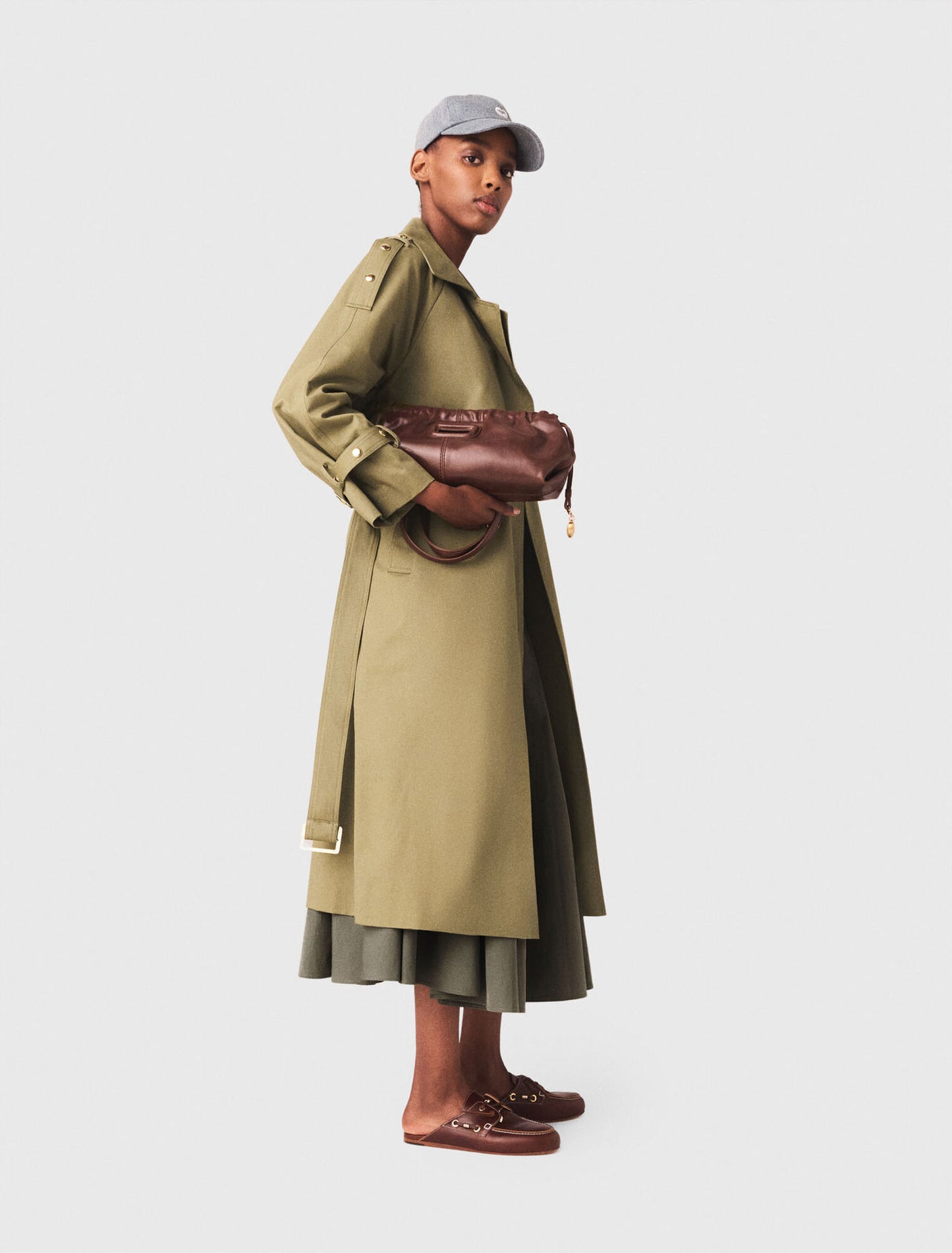 Removable Collar Stud Trench Coat Khaki