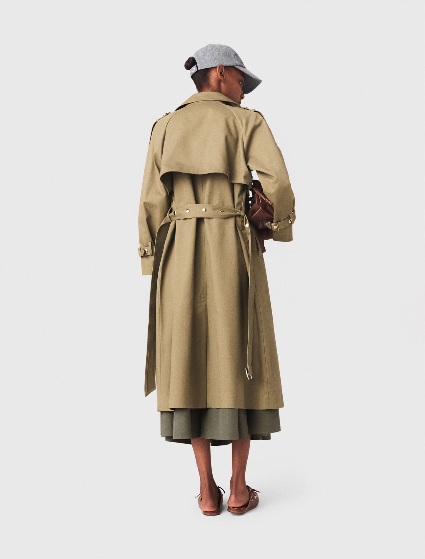 Removable Collar Stud Trench Coat Khaki