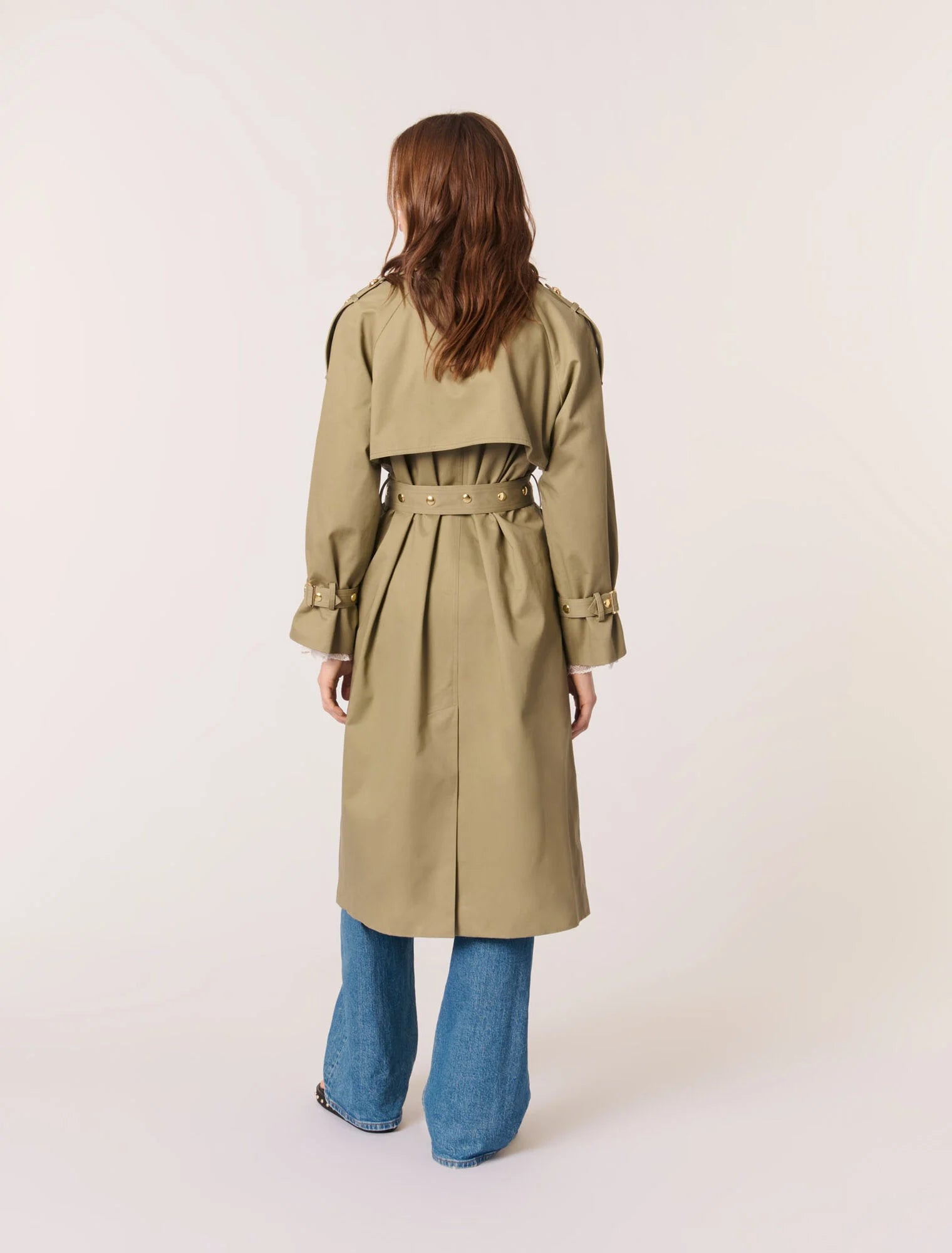 Khaki-Removable Collar Stud Trench Coat