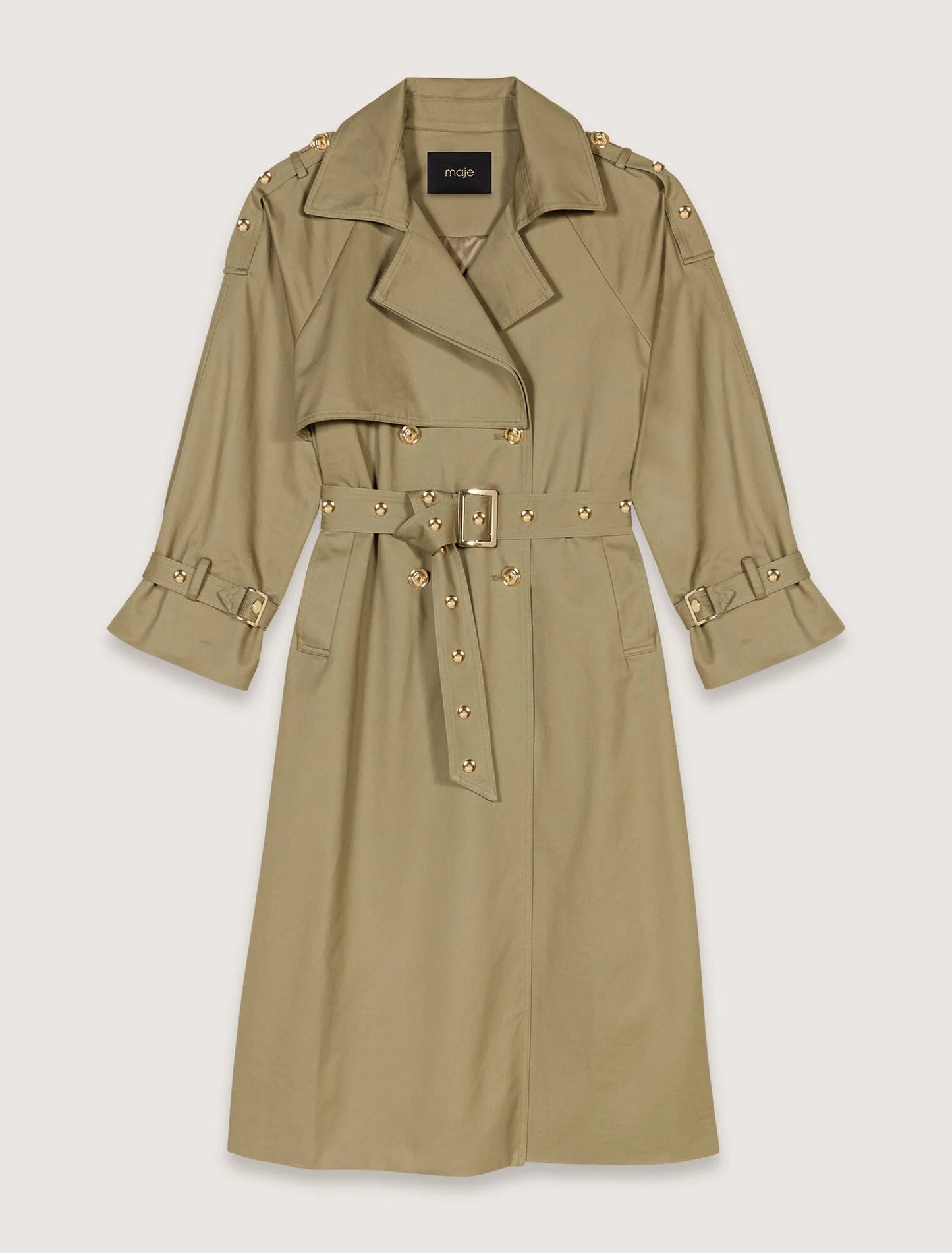 Khaki-Removable Collar Stud Trench Coat