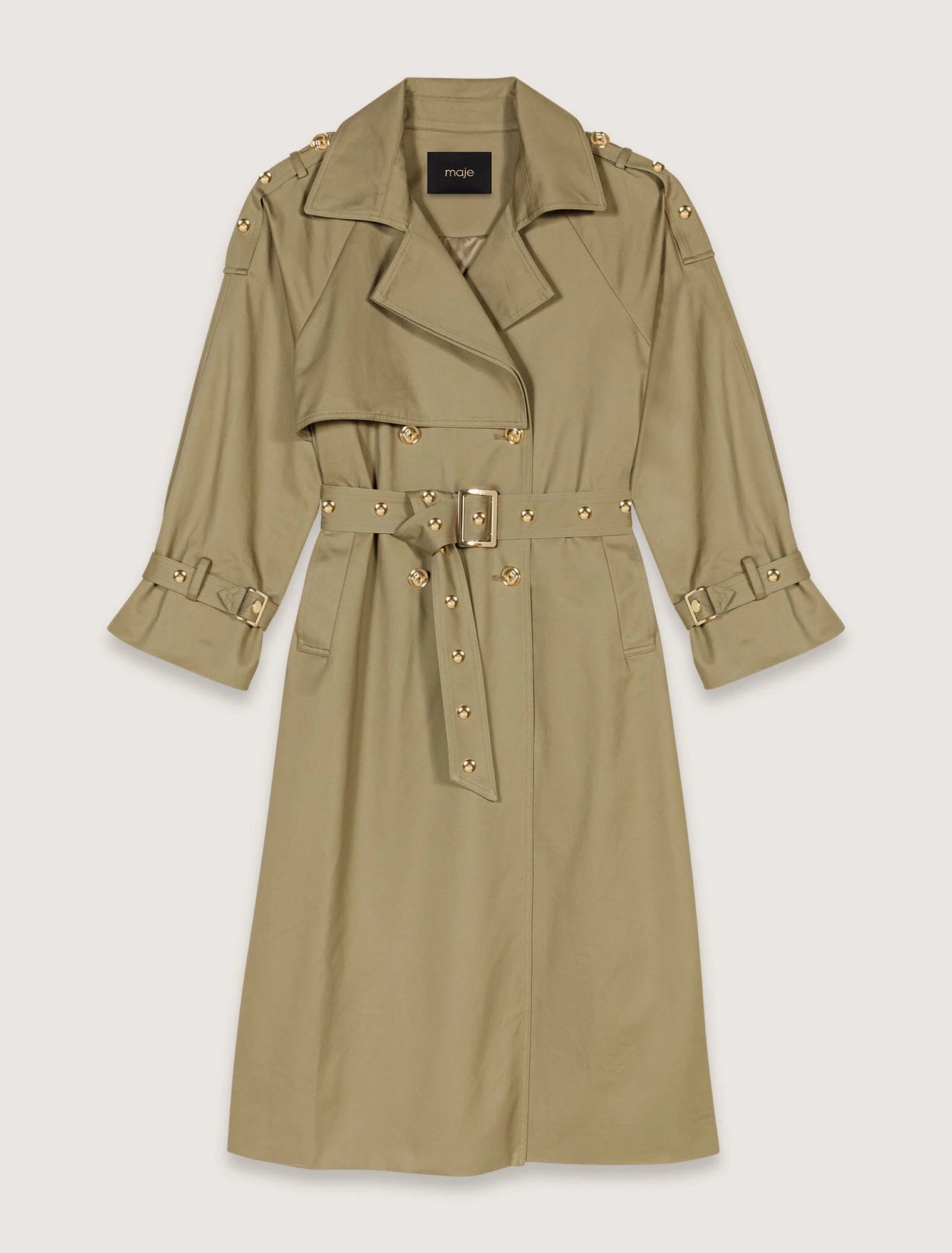 Khaki-Removable Collar Stud Trench Coat