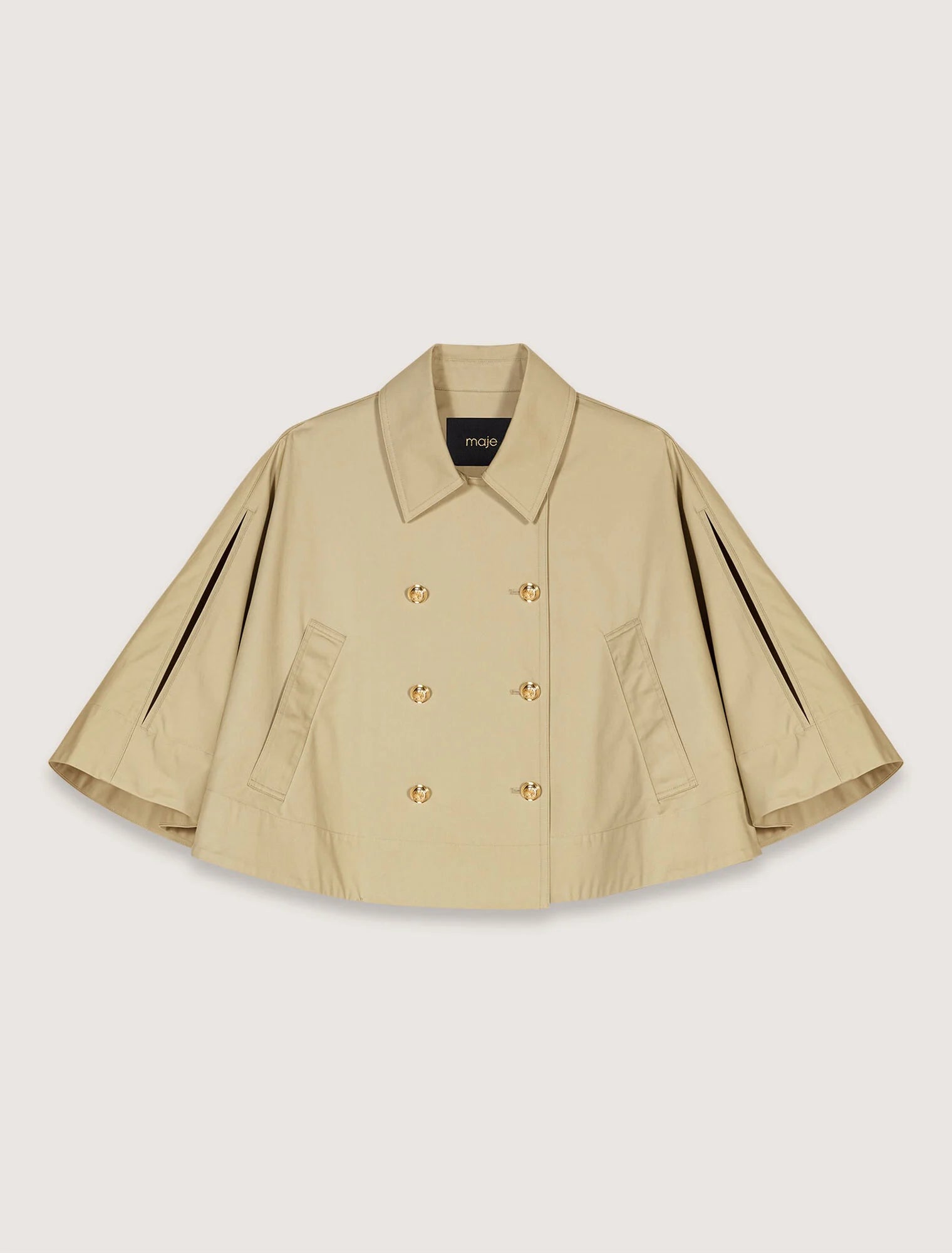 Khaki-Short Cape-Effect Trench Coat