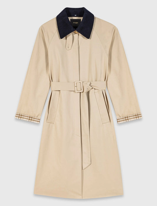 Contrast sleeve and collar trench