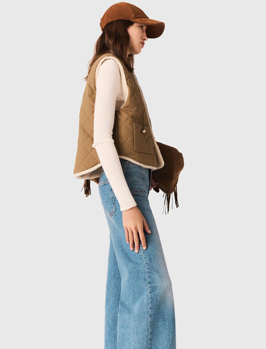Short sleeveless puffer jacket Ecru Khaki
