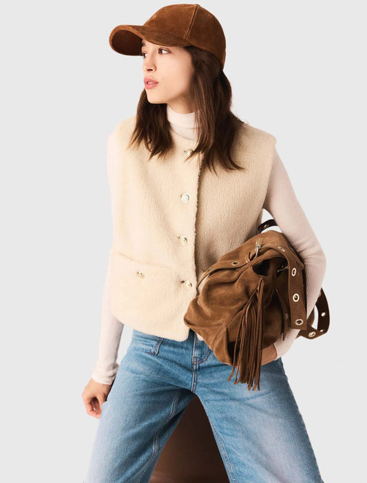 Short sleeveless puffer jacket Ecru Khaki