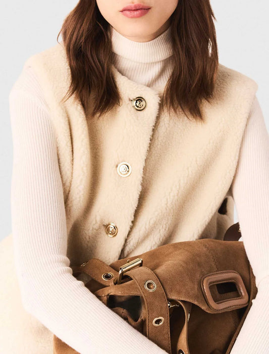 Short sleeveless puffer jacket Ecru Khaki