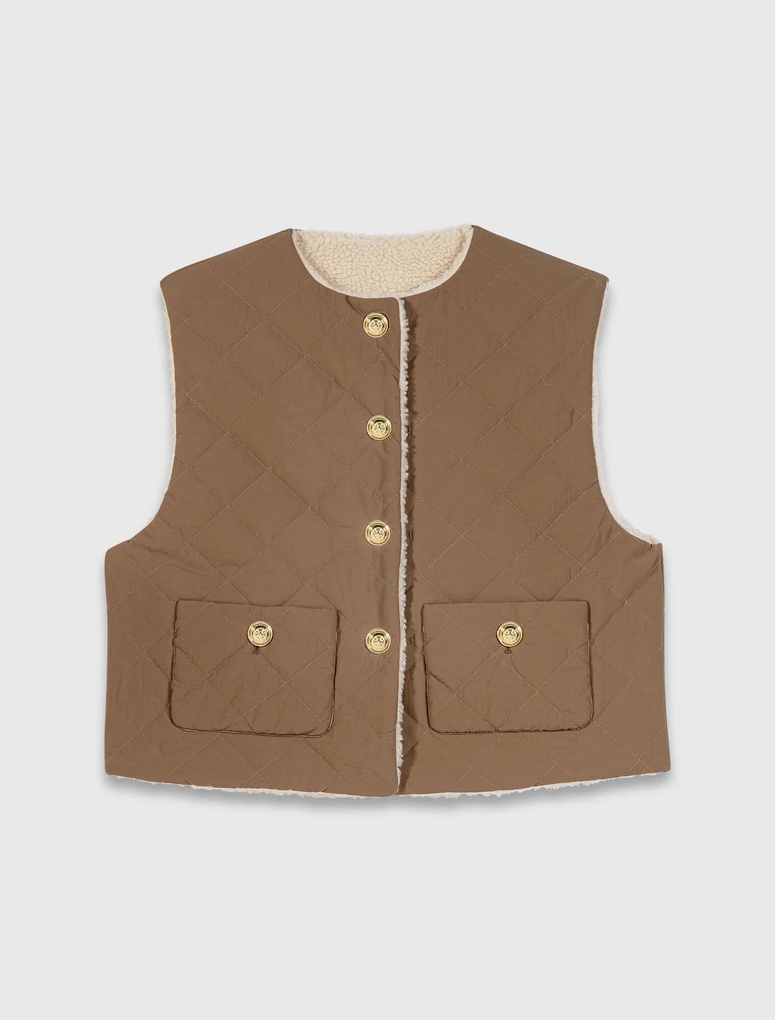 Short sleeveless puffer jacket Ecru Khaki