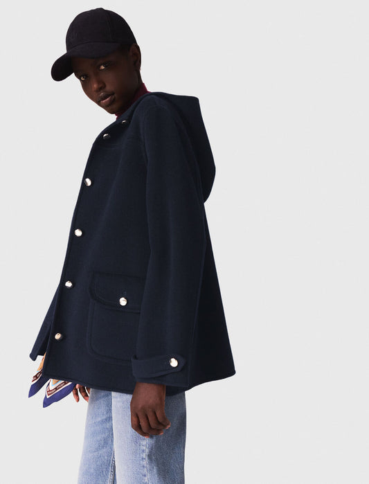 Hooded double-faced coat Navy
