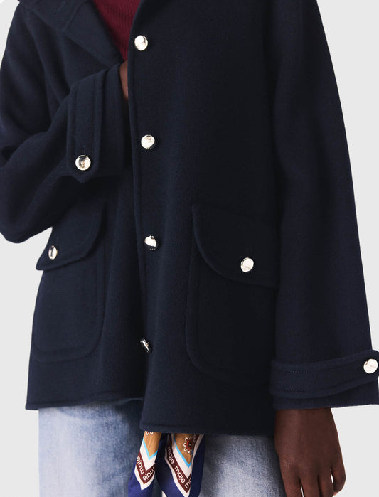 Hooded double-faced coat Navy