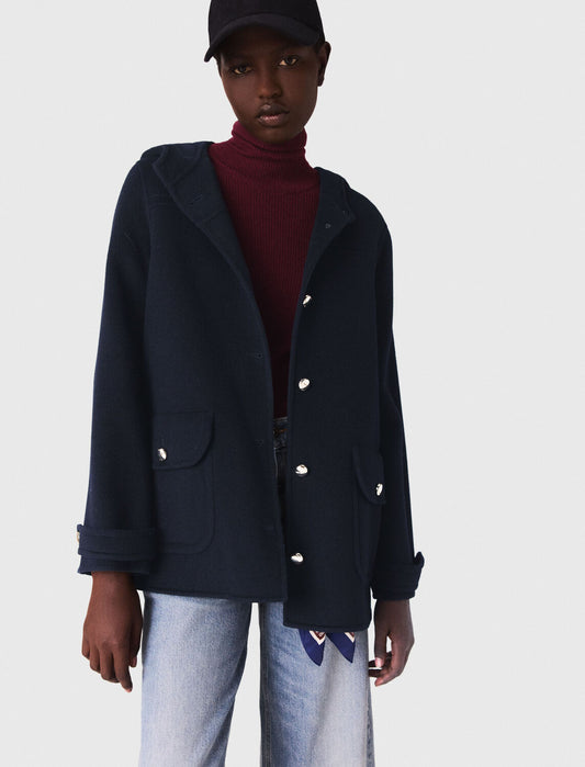 Hooded double-faced coat Navy