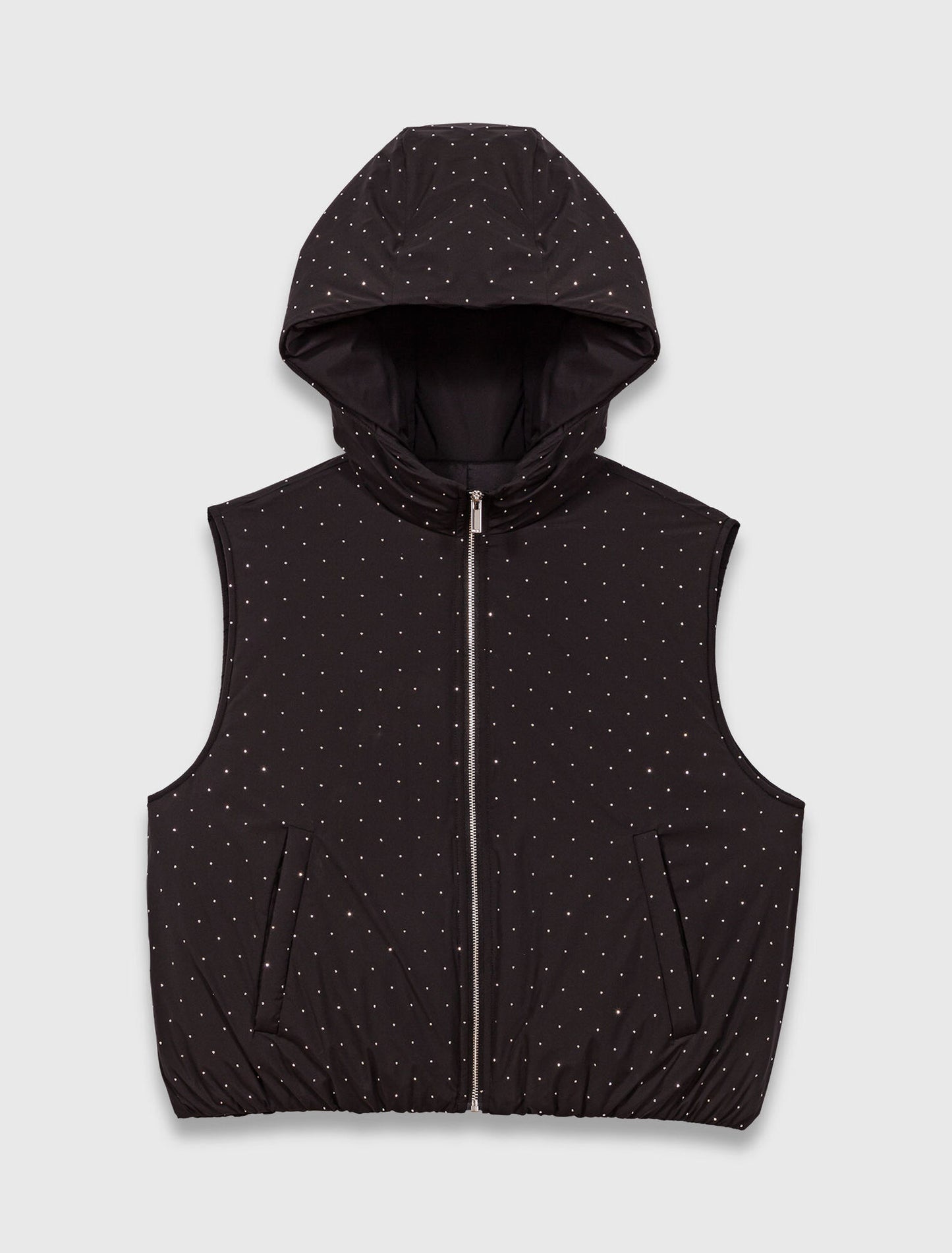 Rhinestone sleeveless puffer jacket Black