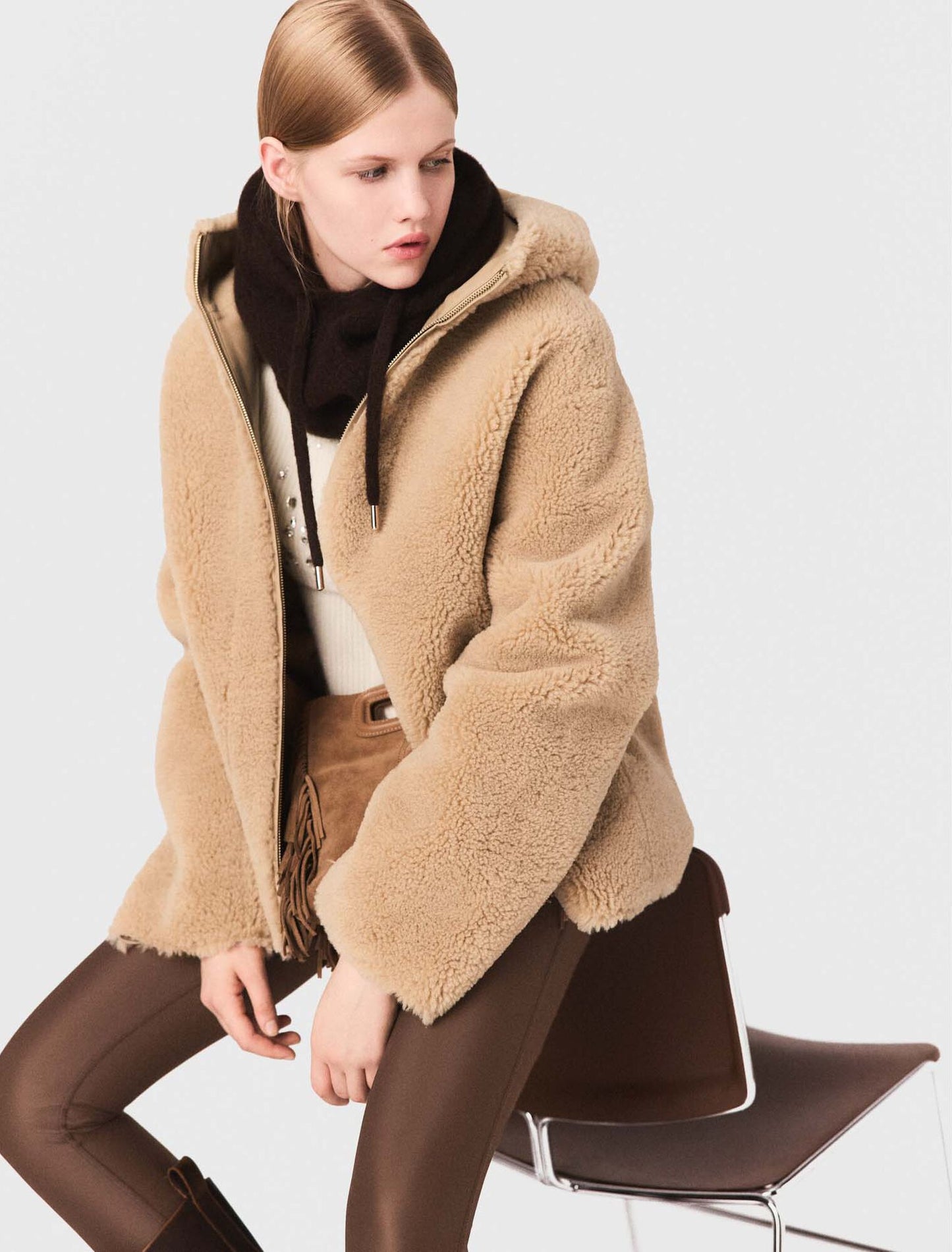 Reversible coat with hood Camel