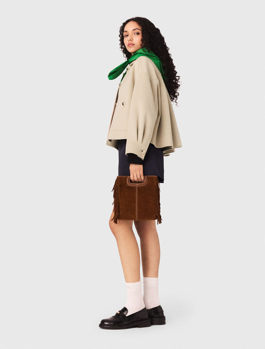 Short Pleated-Back Wool Jacket BEIGE