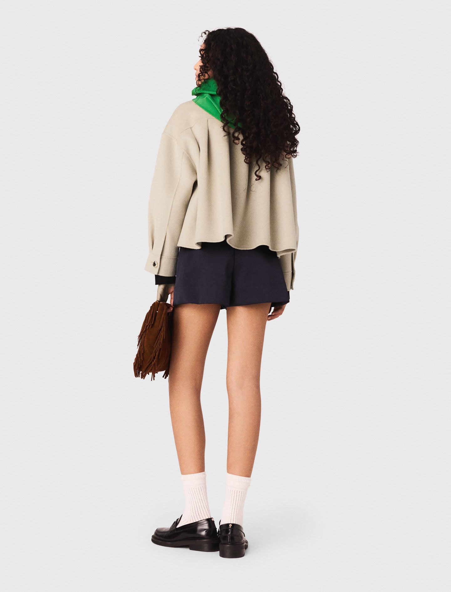 Short Pleated-Back Wool Jacket BEIGE