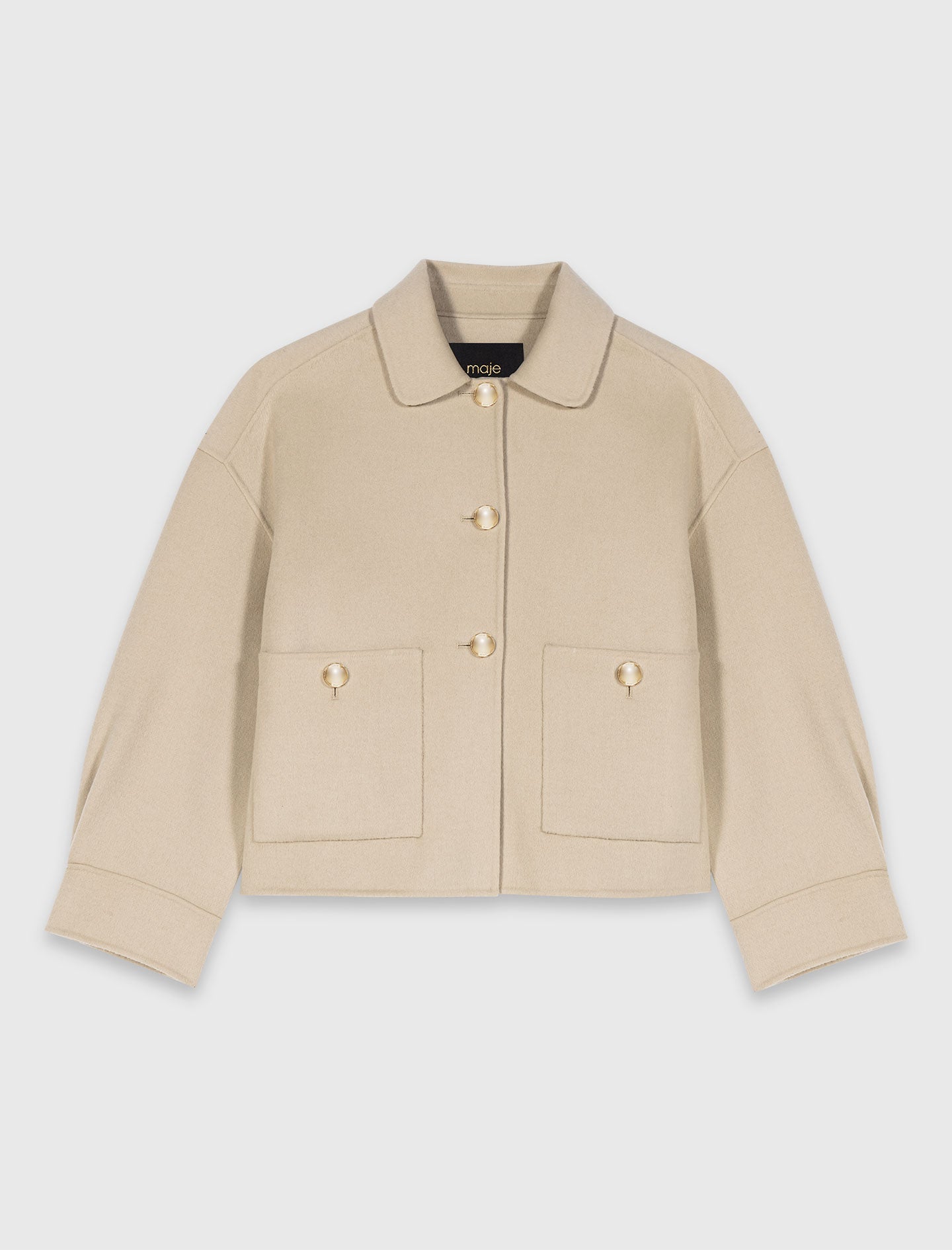 Short Pleated-Back Wool Jacket BEIGE
