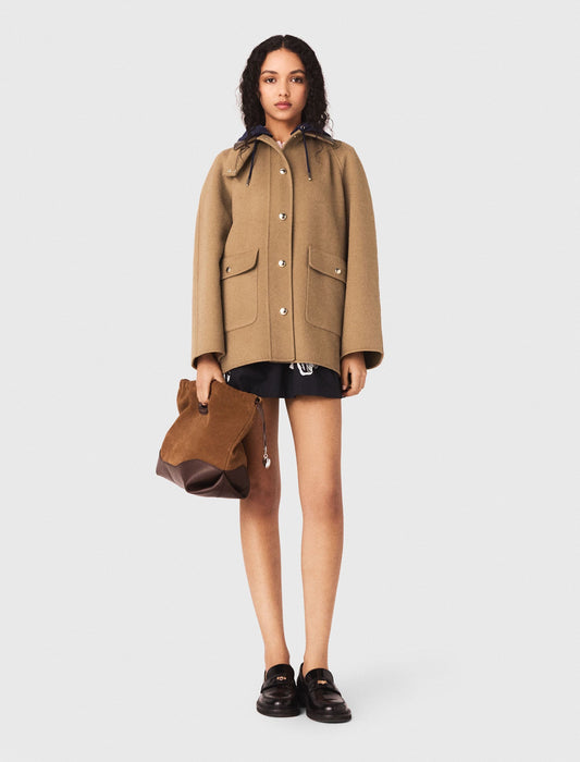 Wool Coat With Removable Hood BEIGE