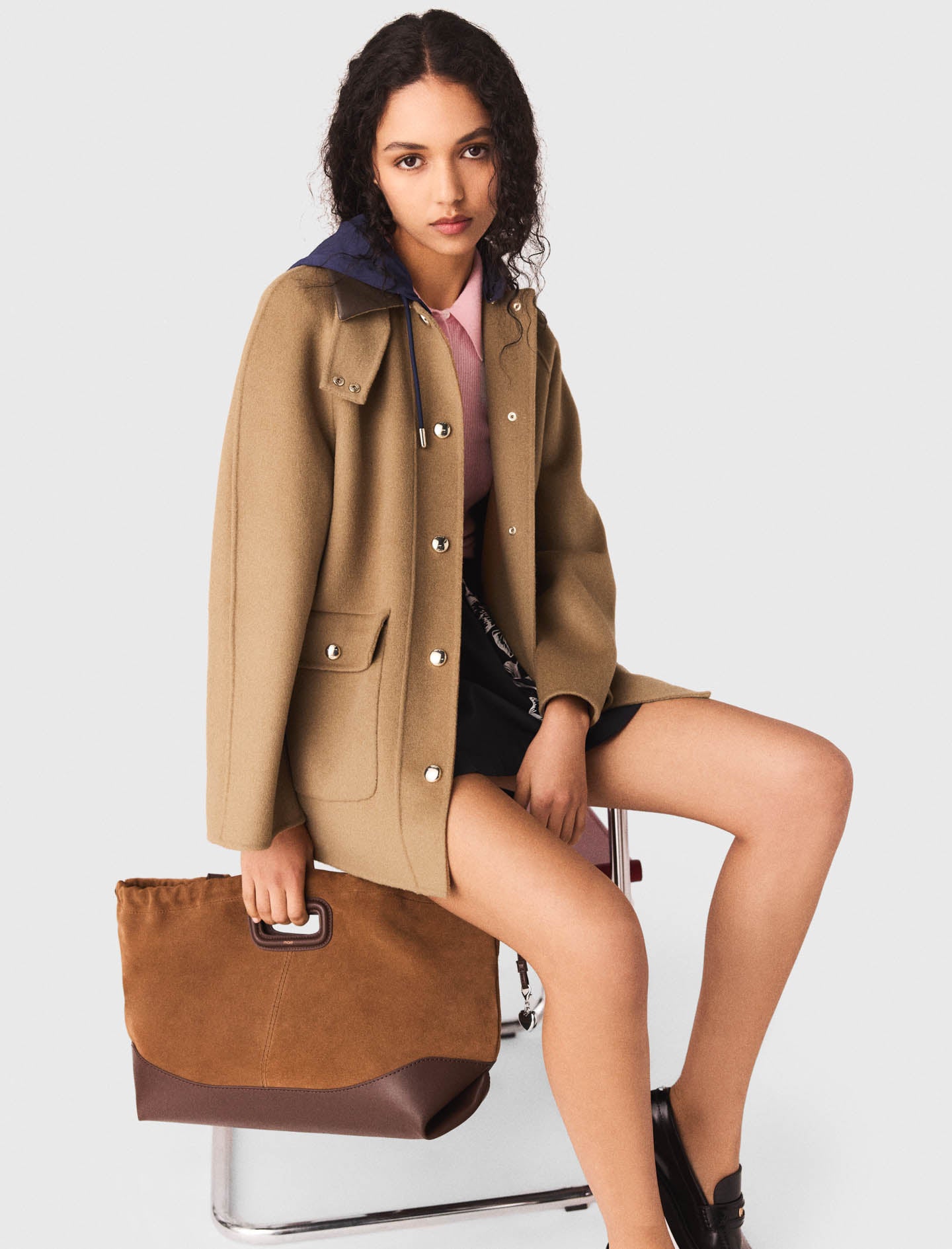 Wool Coat With Removable Hood BEIGE