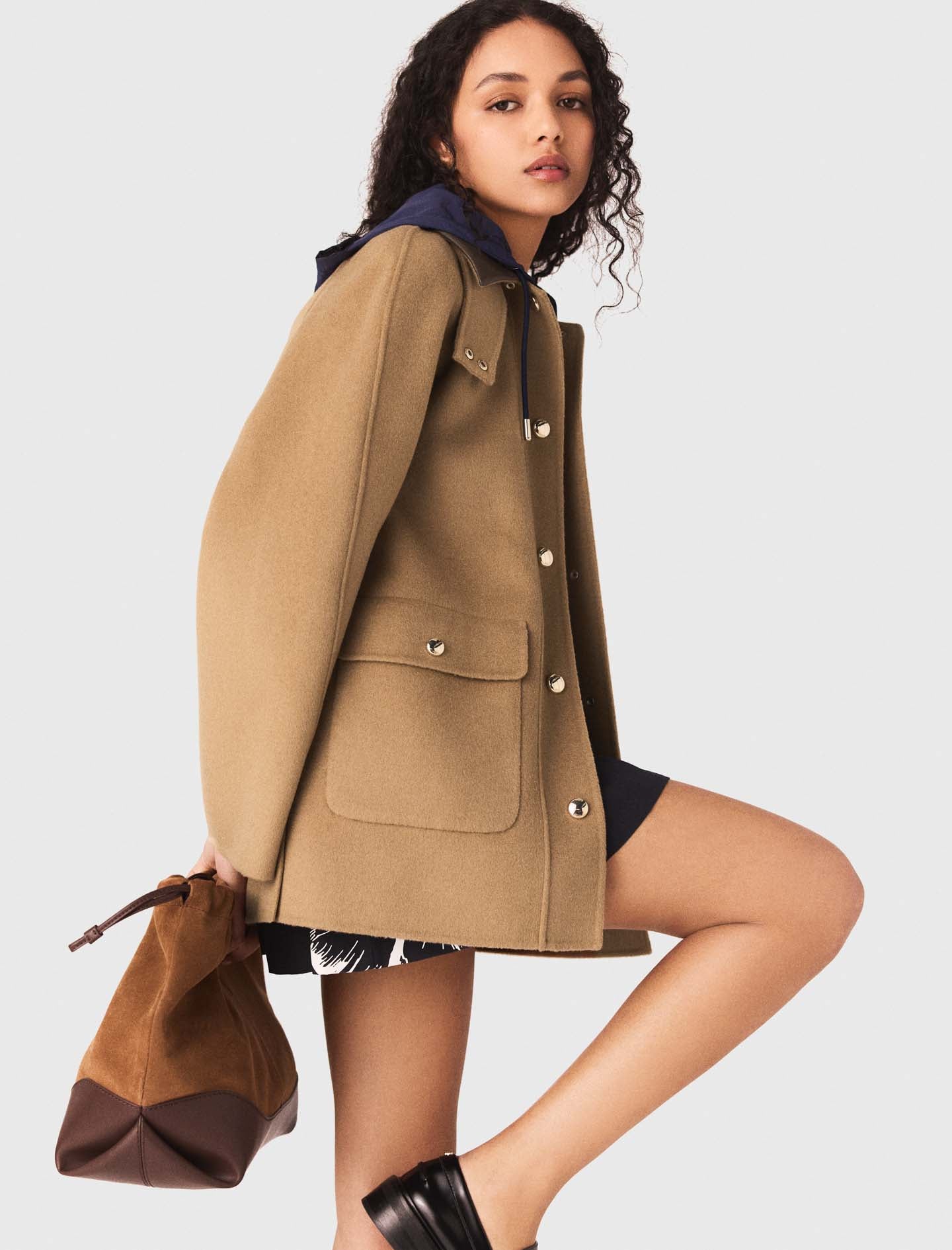Wool Coat With Removable Hood BEIGE