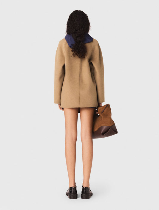 Wool Coat With Removable Hood BEIGE