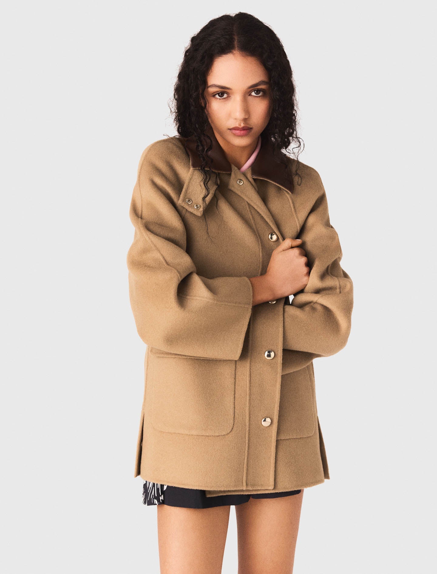Wool Coat With Removable Hood BEIGE