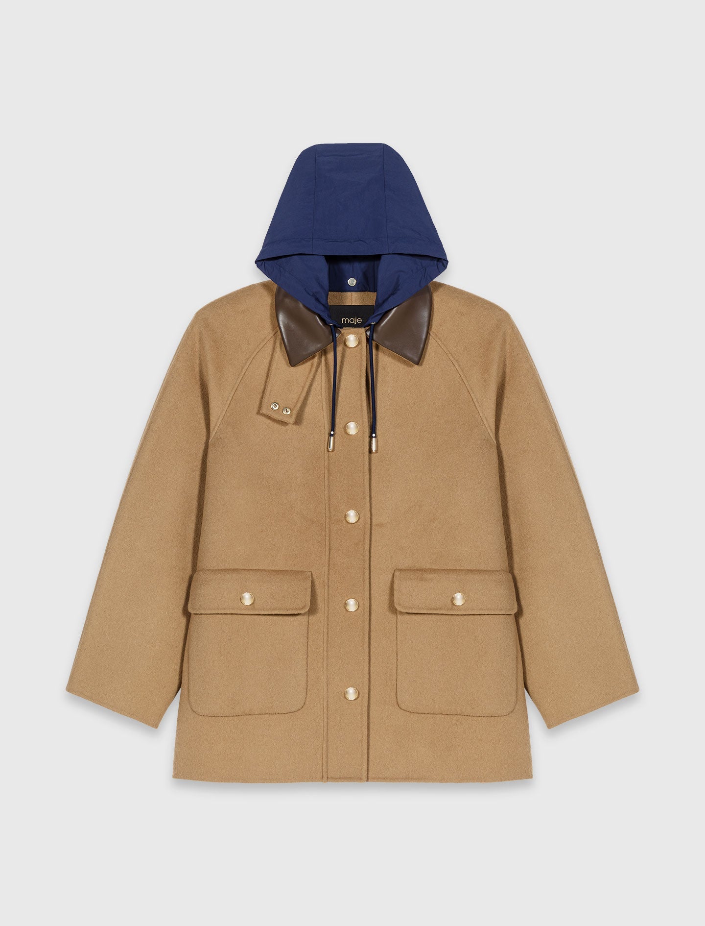 Wool Coat With Removable Hood BEIGE