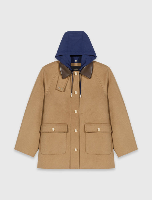 Wool Coat With Removable Hood BEIGE