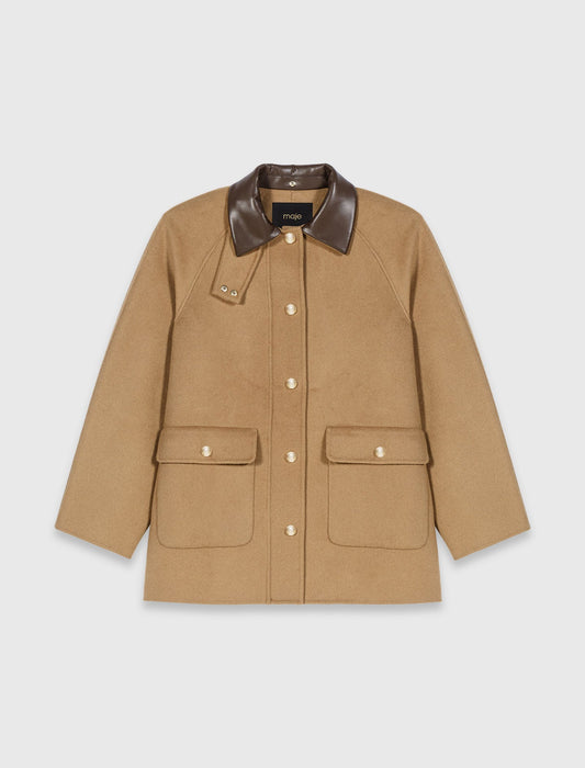Wool Coat With Removable Hood BEIGE