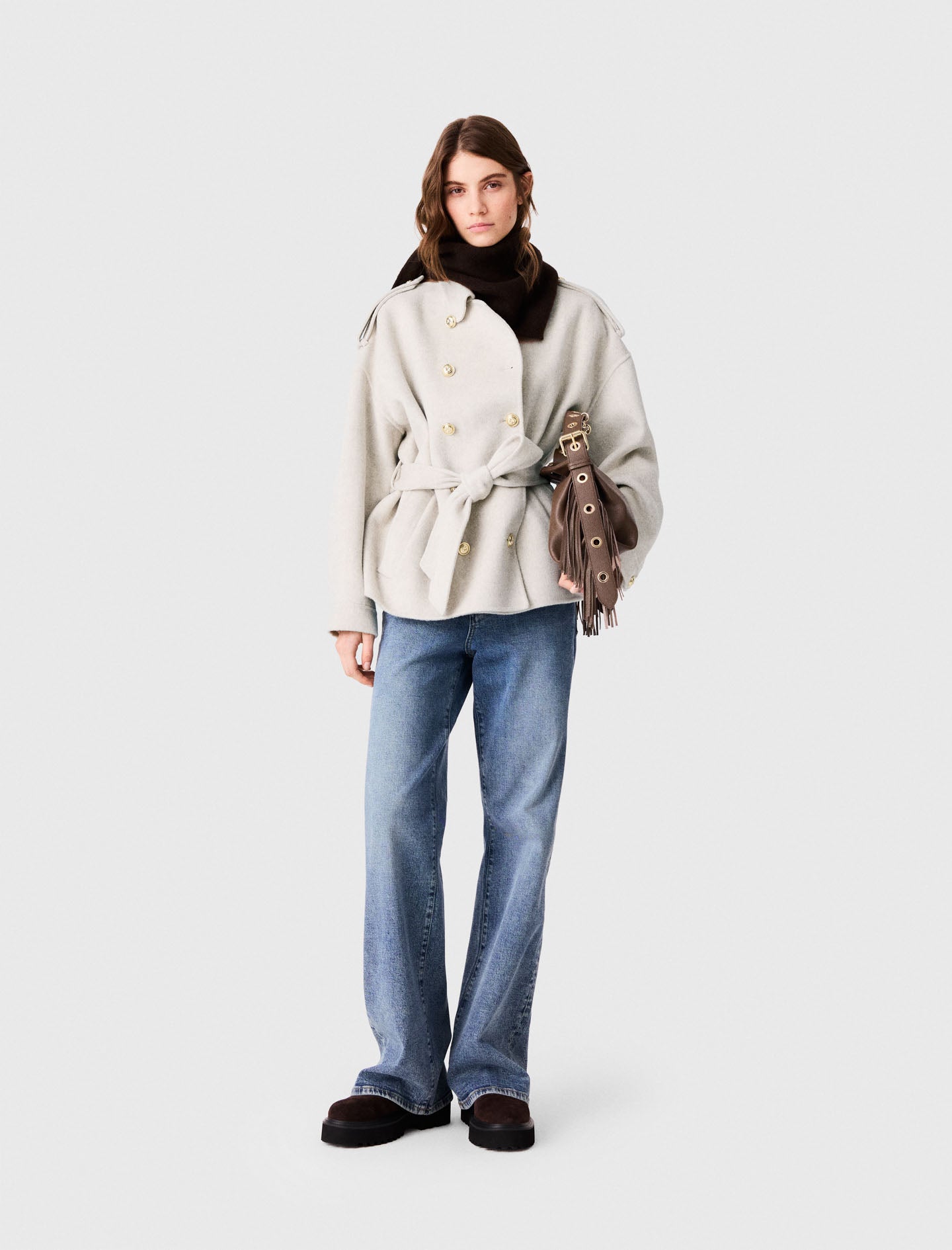 Double-faced mid-length coat Ecru