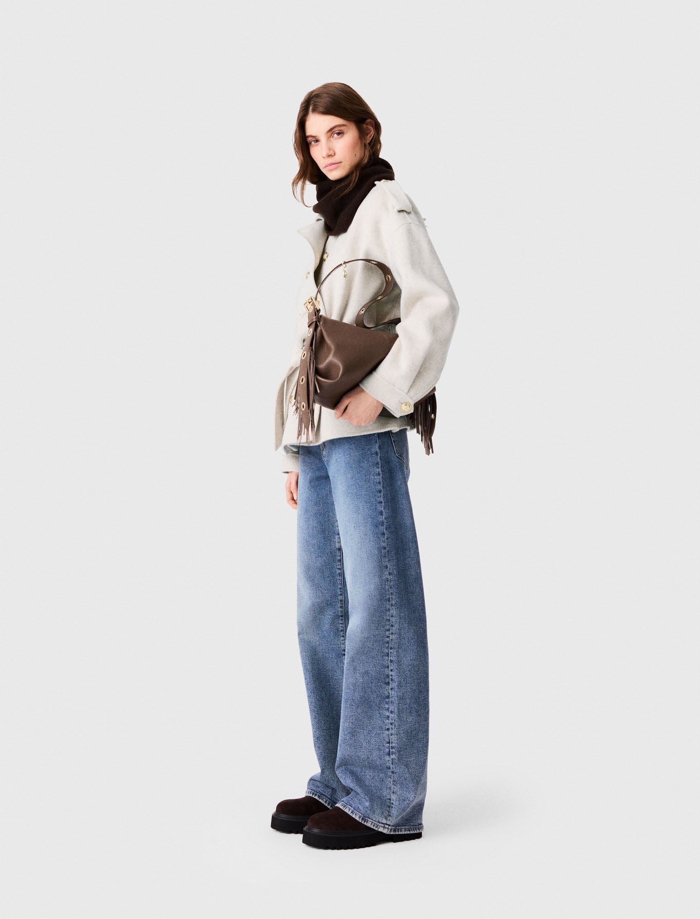 Double-faced mid-length coat Ecru