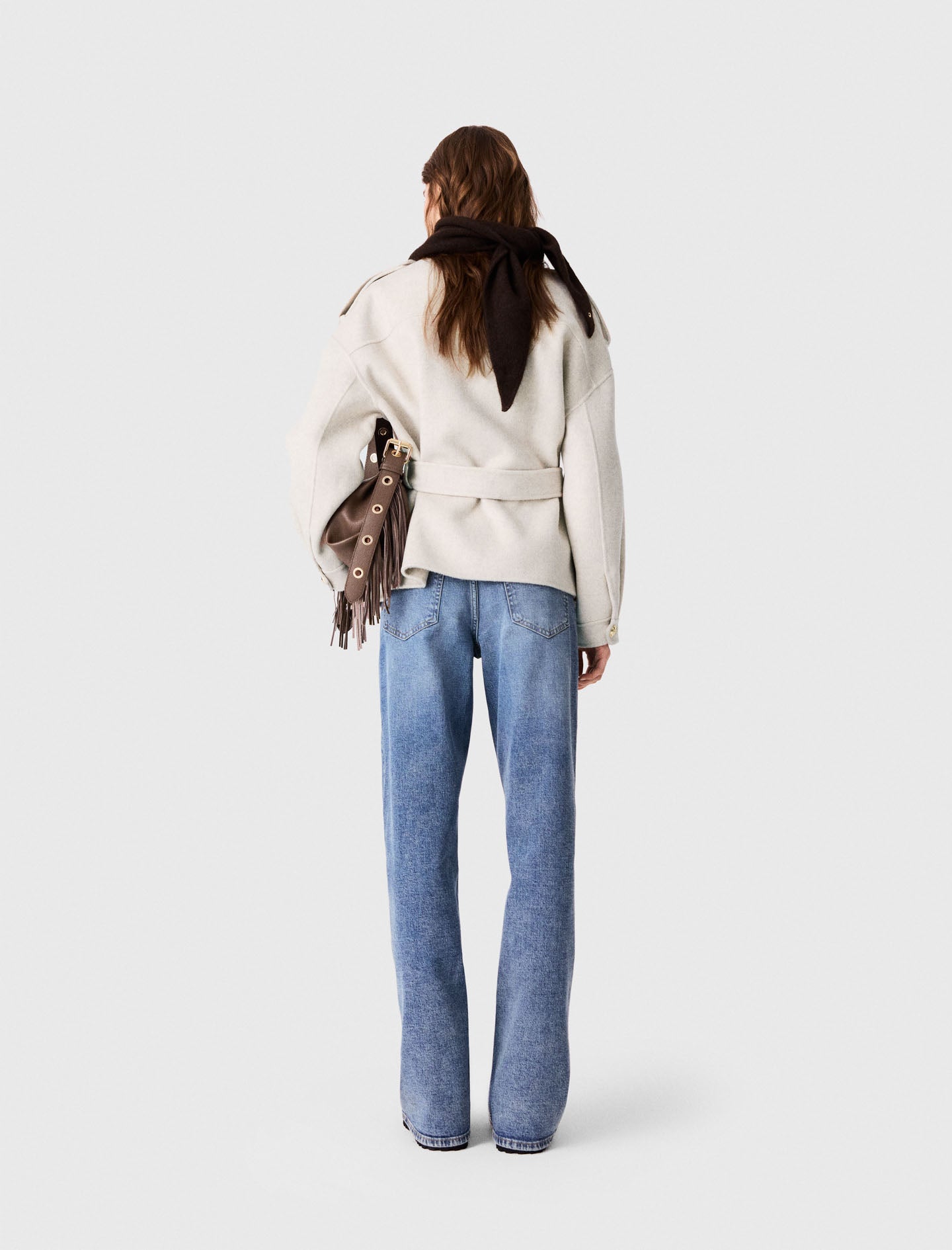 Double-faced mid-length coat Ecru