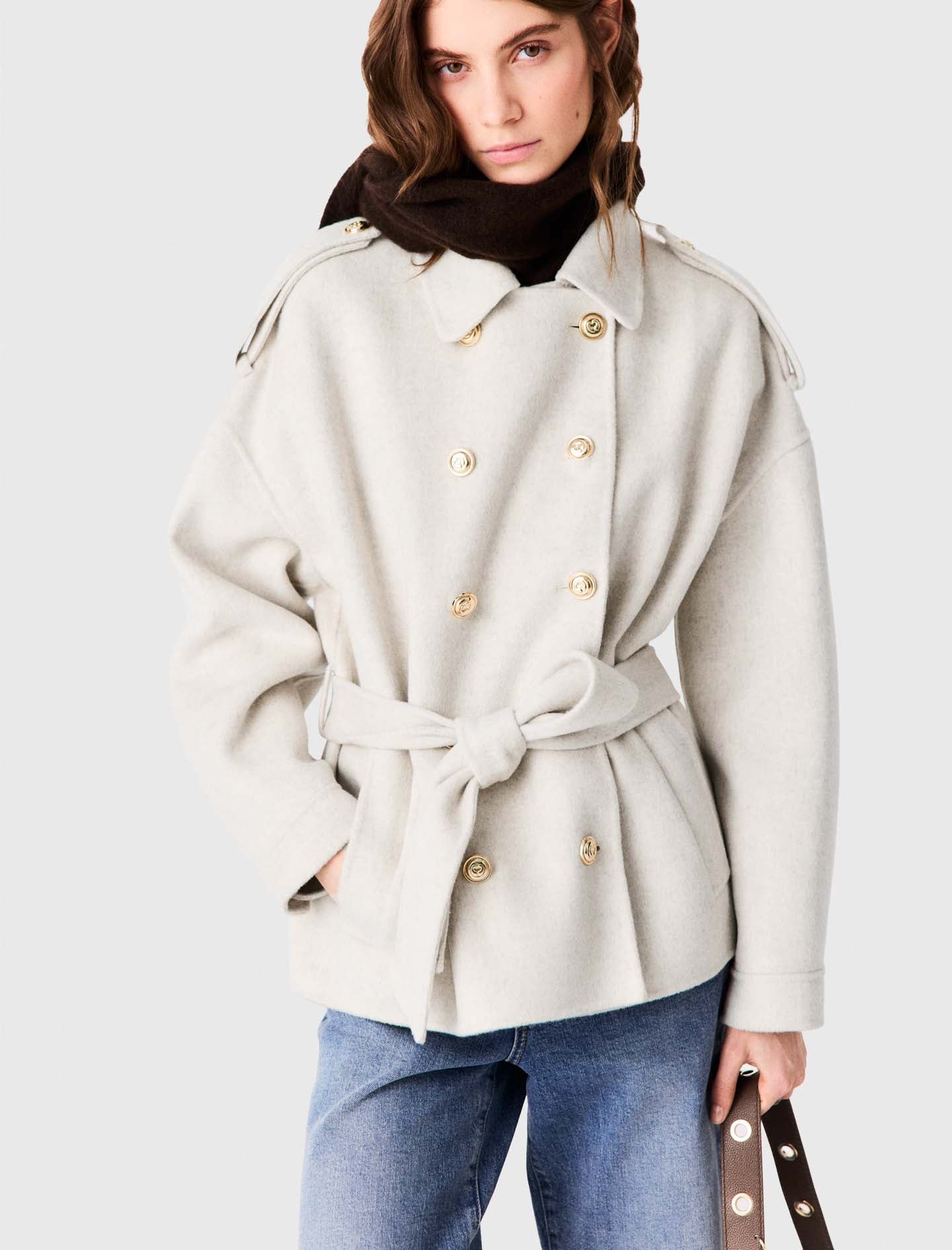 Double-faced mid-length coat Ecru