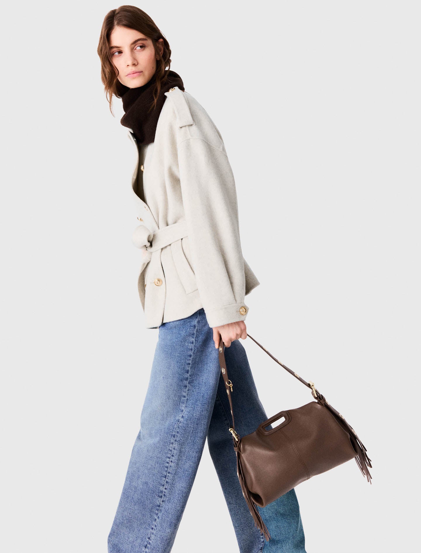 Double-faced mid-length coat Ecru