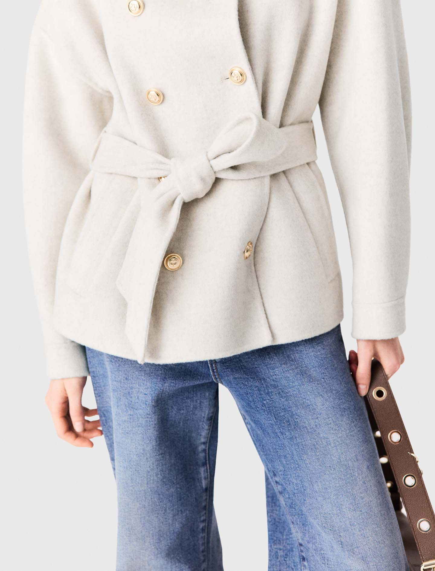 Double-faced mid-length coat Ecru