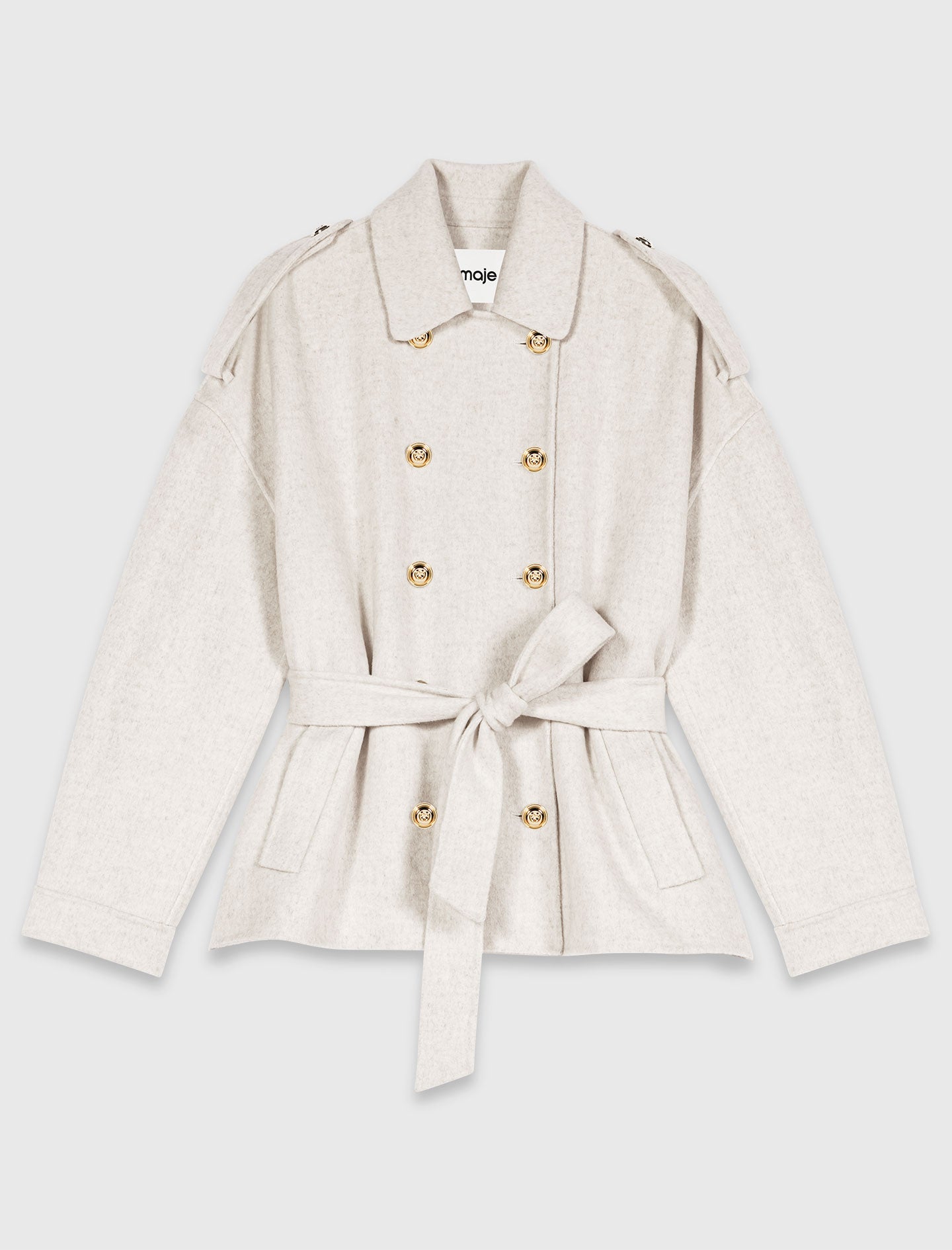 Double-faced mid-length coat Ecru