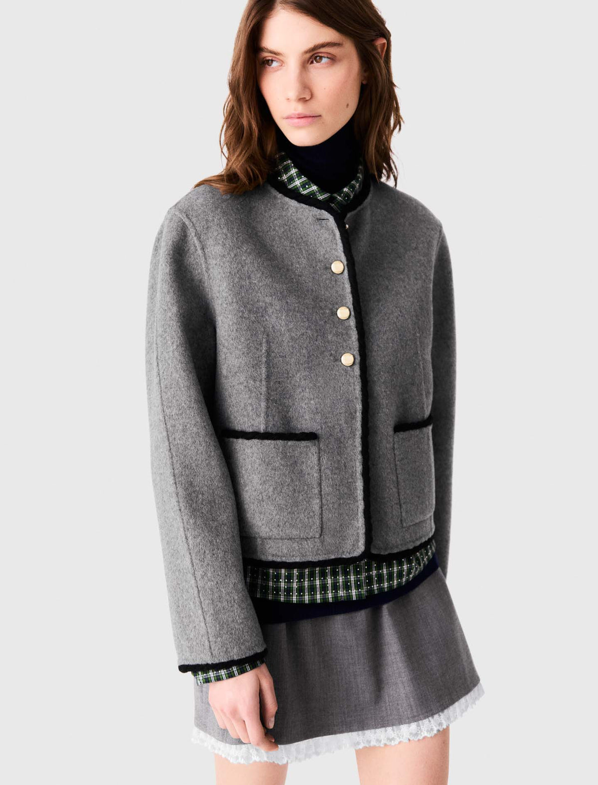 Short double-faced coat Light Grey