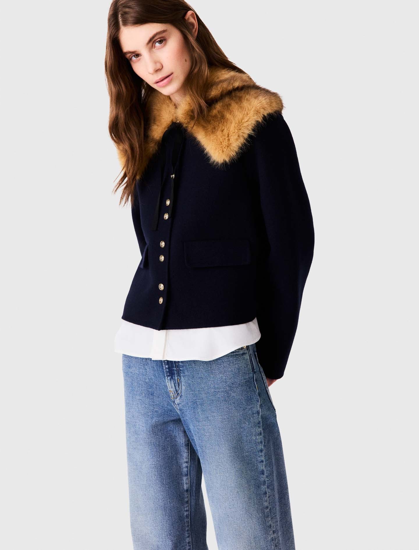 Short double-faced coat Navy