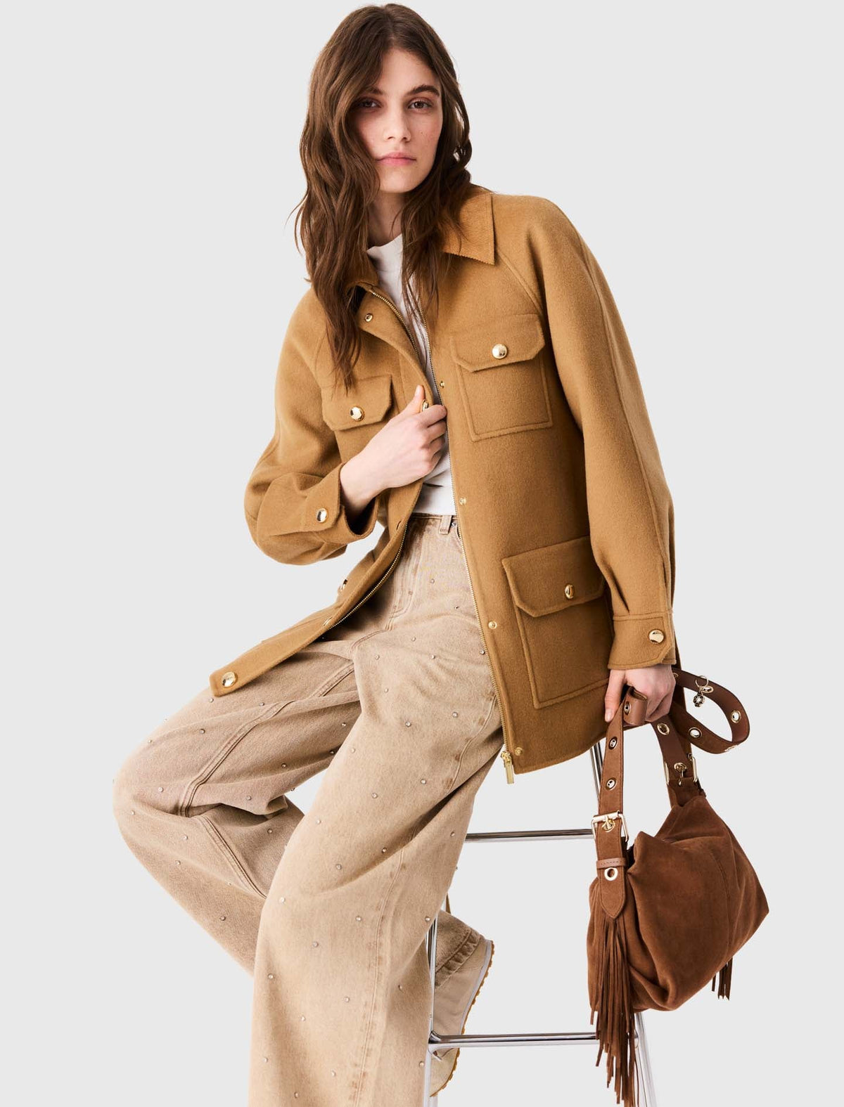 Mid-Length Wool Coat Camel