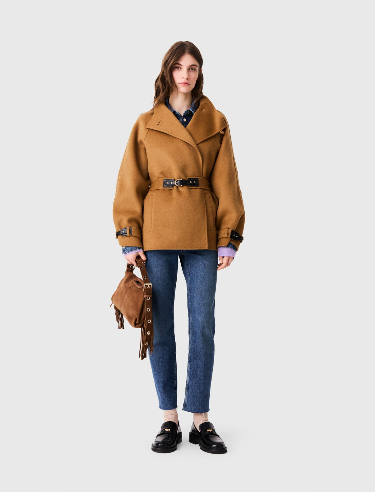 Belted Mid-Length Wool Coat Camel
