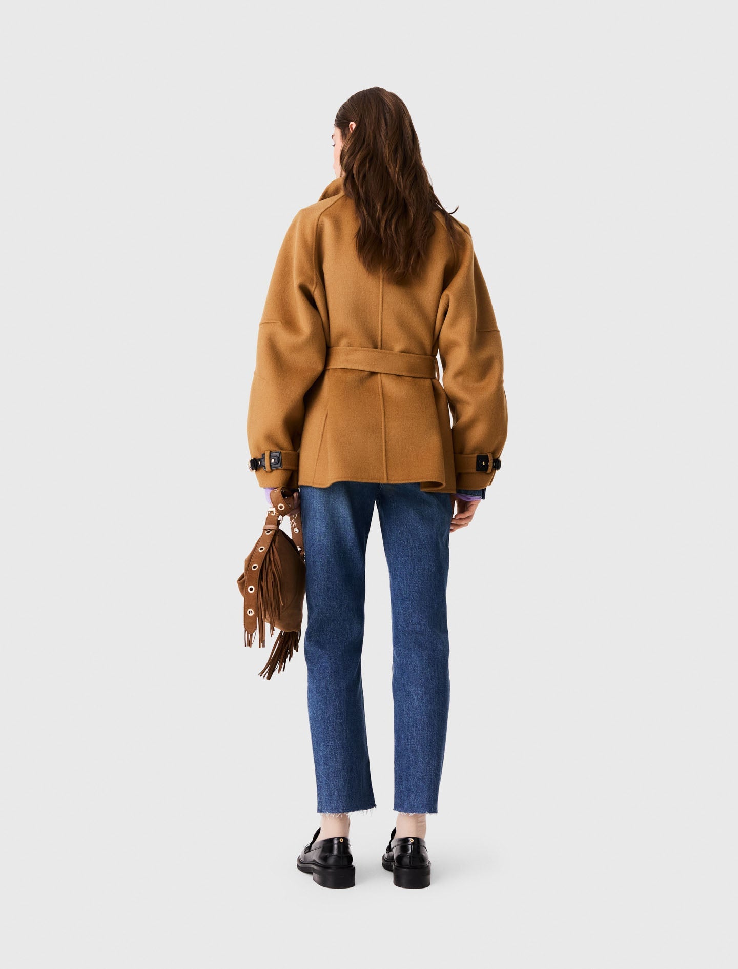 Belted Mid-Length Wool Coat Camel